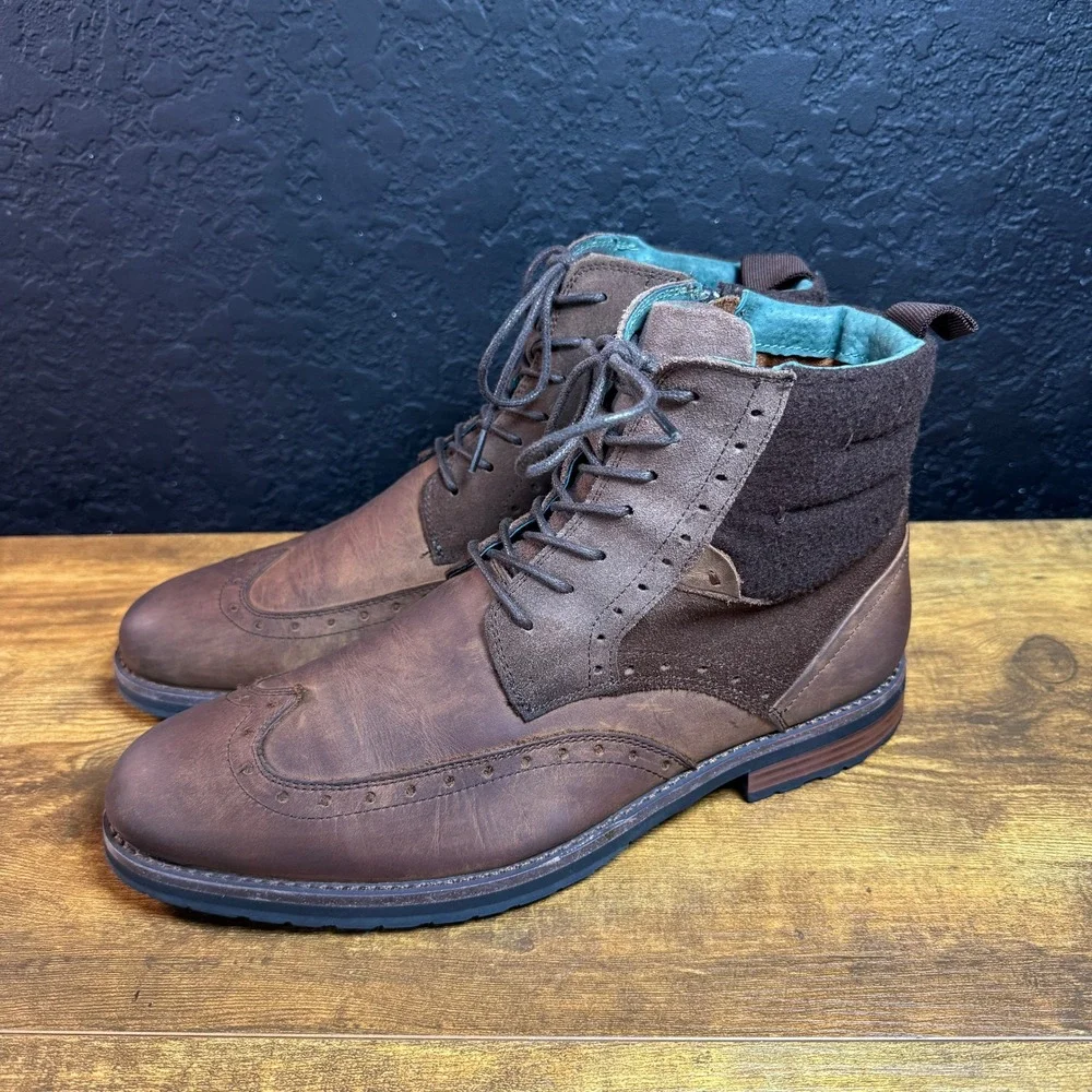 Stacy Adams Madison 25493-249 Brown Leather Textile Wingtip Boots Mens 9.5 M
